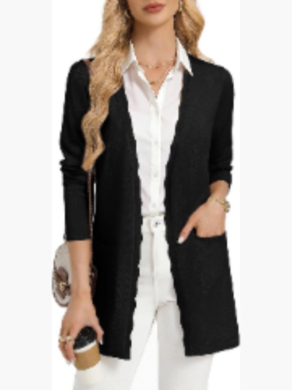 Lightweight Knit Open Front Cardigan with Pockets